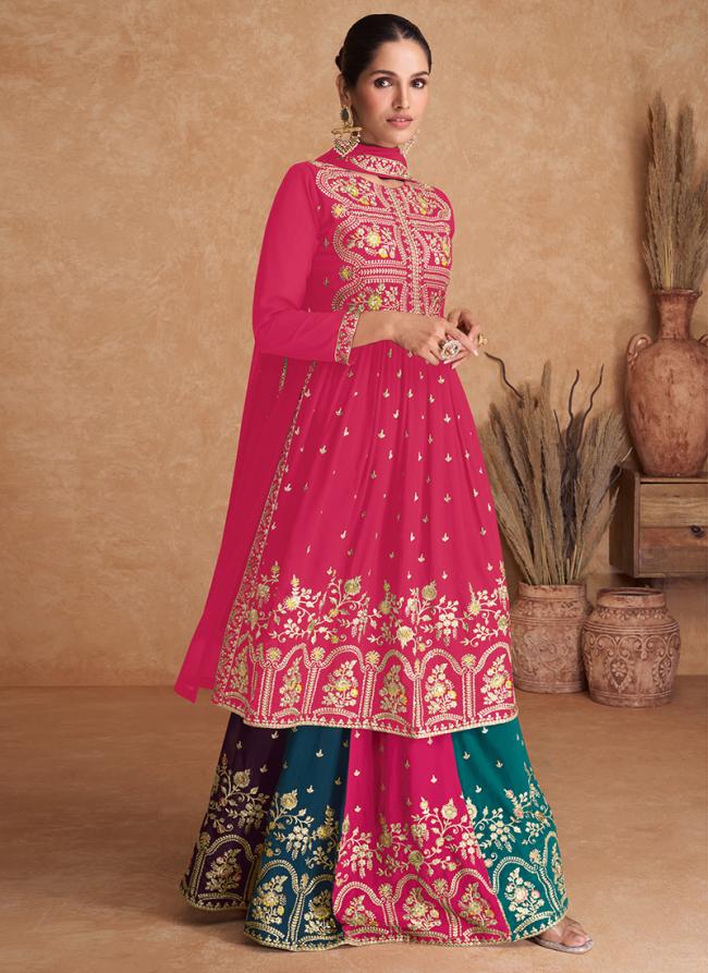 Faux Georgette Pink Party Wear Embroidery Work Plazzo Suit